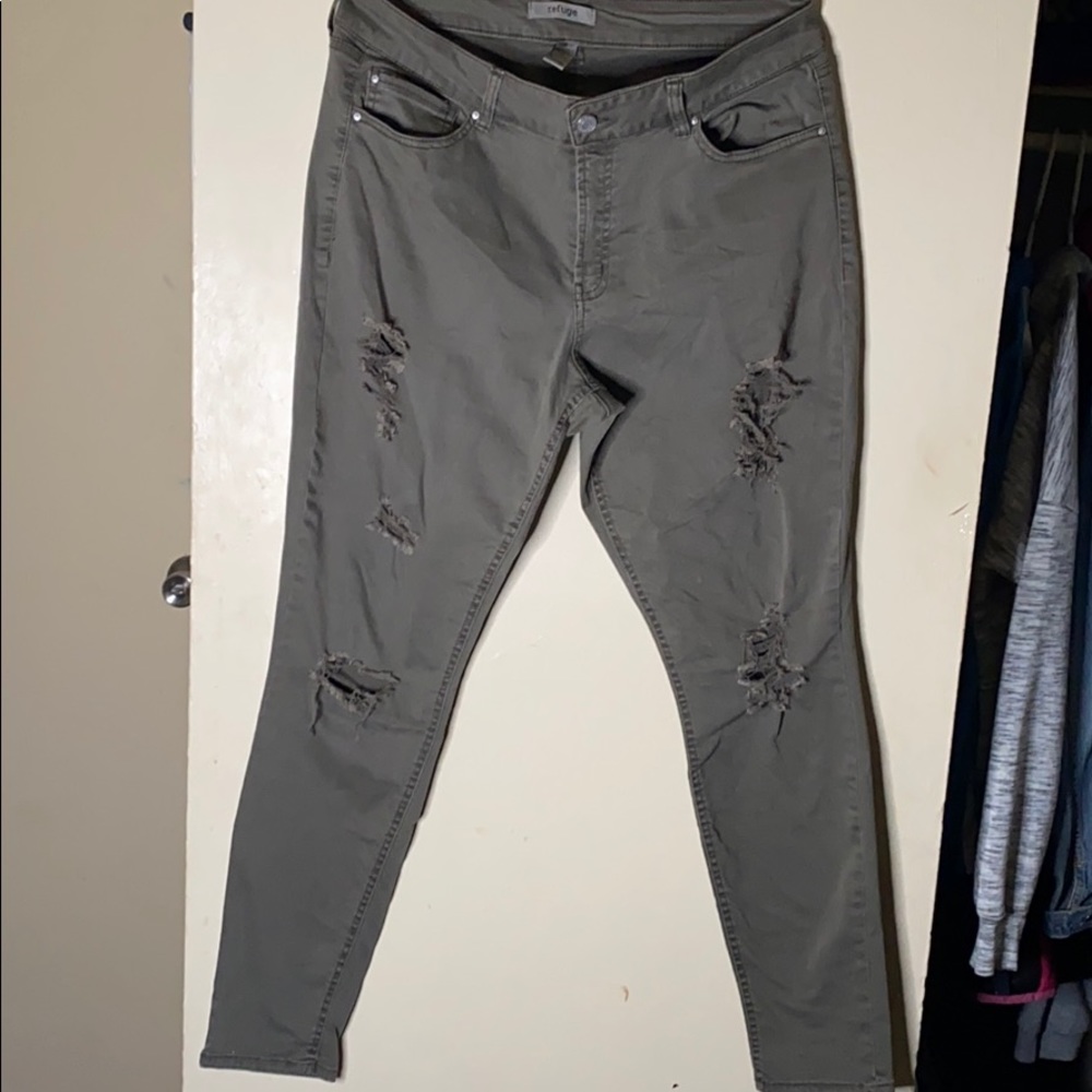 Olive Green Distressed Skinny Jeans